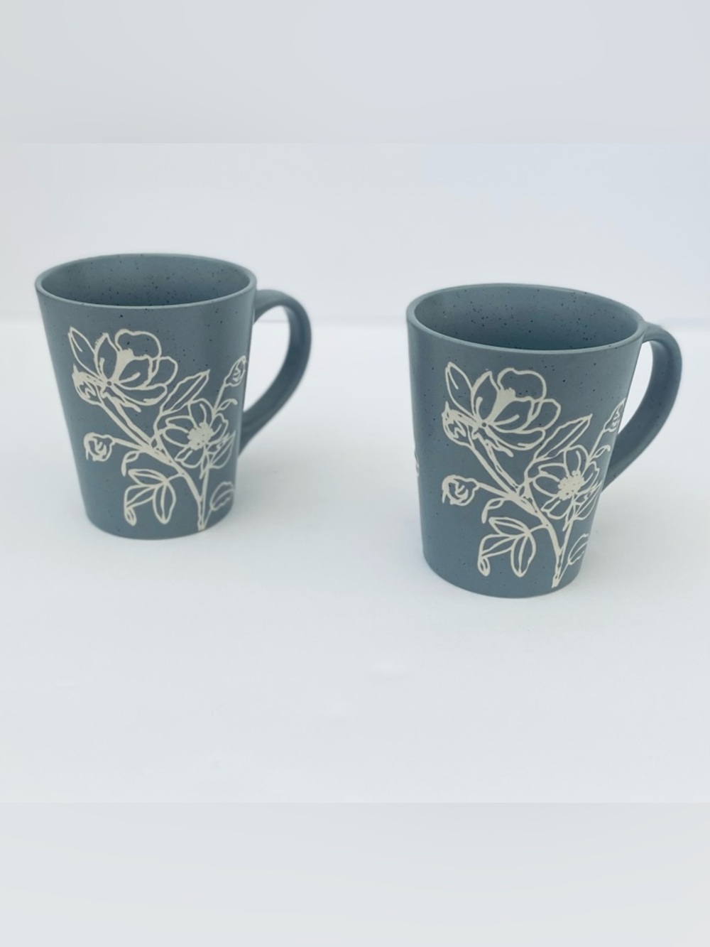 Food Network Rosemary Speckled Gray Ceramic Mug  Etched White Floral Set Of 2